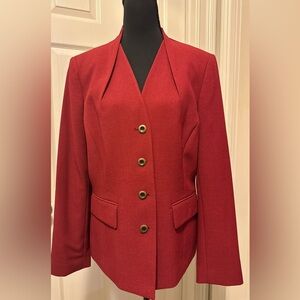 Tahari Red Blazer Structured Notched Lapel